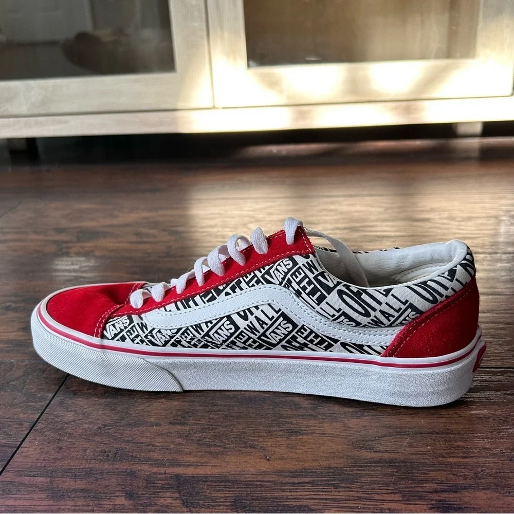 Vans Bold Red and White Text Sneakers